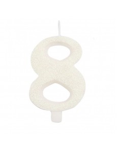 Vela Número 8 Branco Glitter